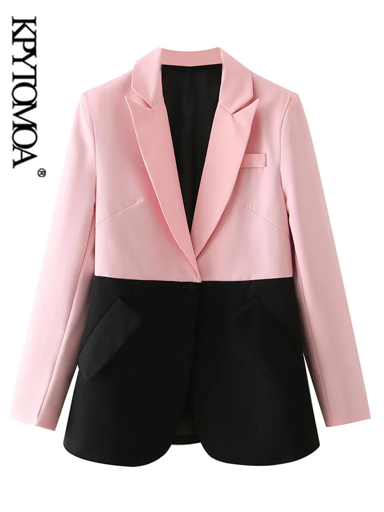 KPYTOMOA женский модный лоскутный Блейзер на одной пуговице пальто винтажный с