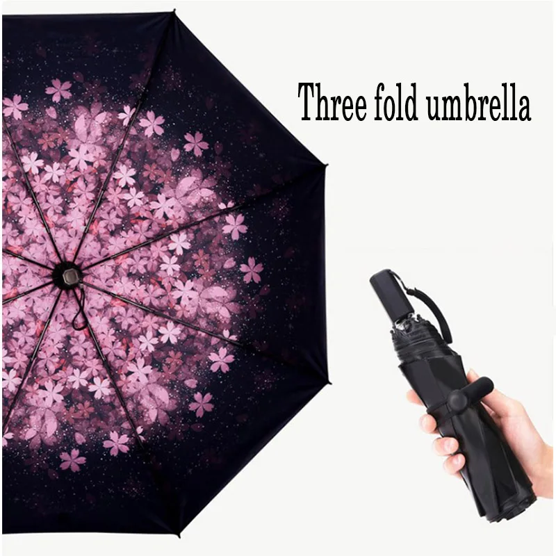 Tri-fold pink Модная вишня цветок мини зонт, складной зонт Дамы Романтический зонтик от солнца портативный Зонт от дождя и дождя - Цвет: Tri-fold pink