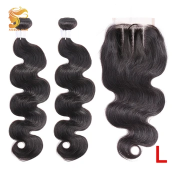 

AOSUN HAIR Brazilian Human Hair Weave Body Wave Bundles With Closure Remy Hair Extensions 8-26inches Natural Color Low Ratio