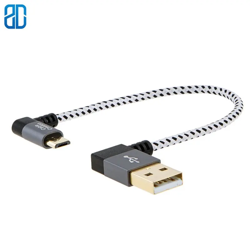 90 градусов USB 2,0 A к Micro USB B кабель, двойной угол-двойной Угловой короткий Micro USB кабель с Алюминиевый Чехол Серый космос