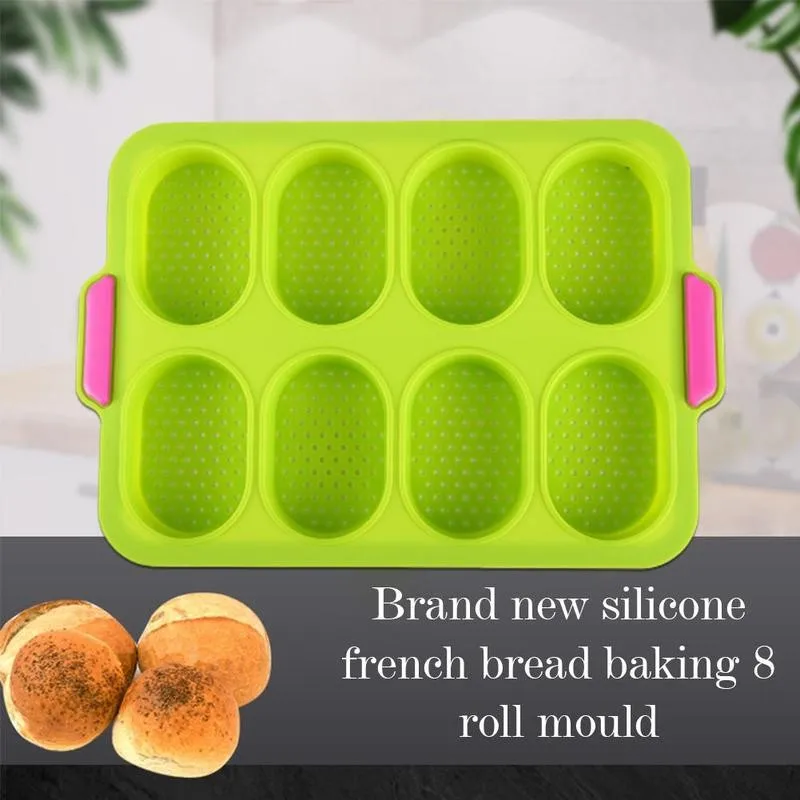 New 8 Grids Baguette Loaf Baking Pan Bakery Tools Silicone Non-stick Bread Baking Mold Fench Bread Forms Tray Baking Tray