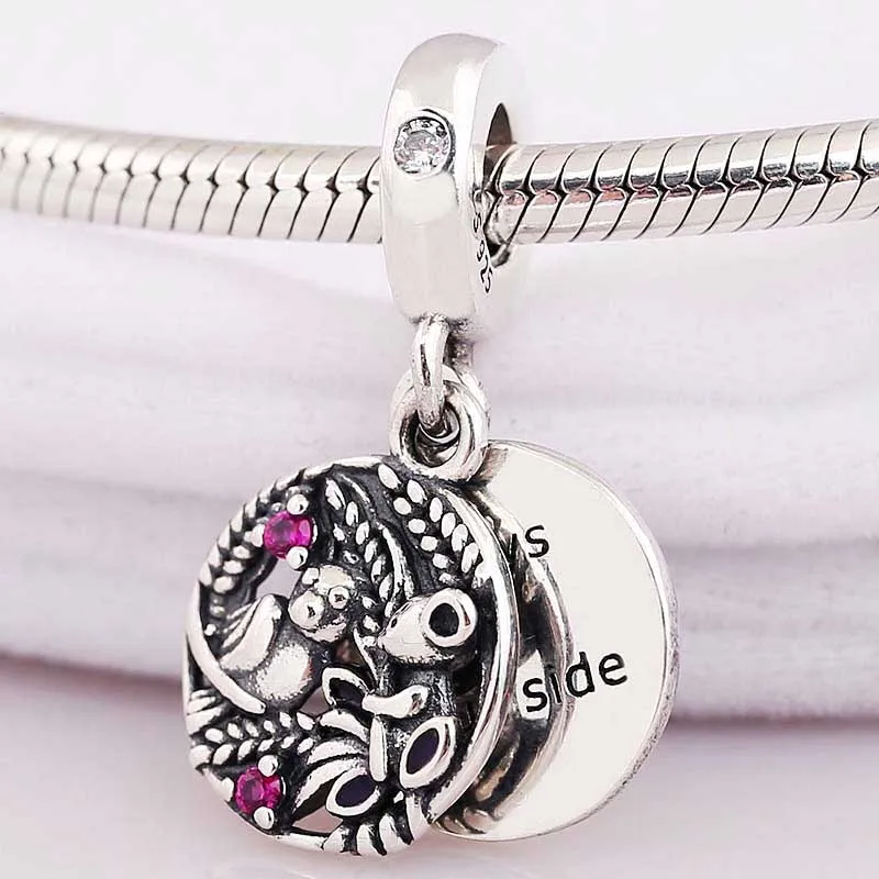 

New 925 Sterling Silver Charm Grains Mouse And Bird Always By Your Side Pendant Bead Fit Original Bracelet Necklace DIY Jewelry