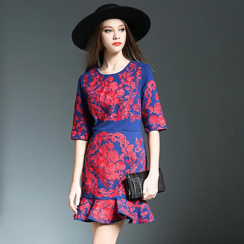 

WOMEN'S Dress 2019 Summer Wear New Style Dress Europe And America Industrial Embroidery Flower Fishtail Sheath Dress