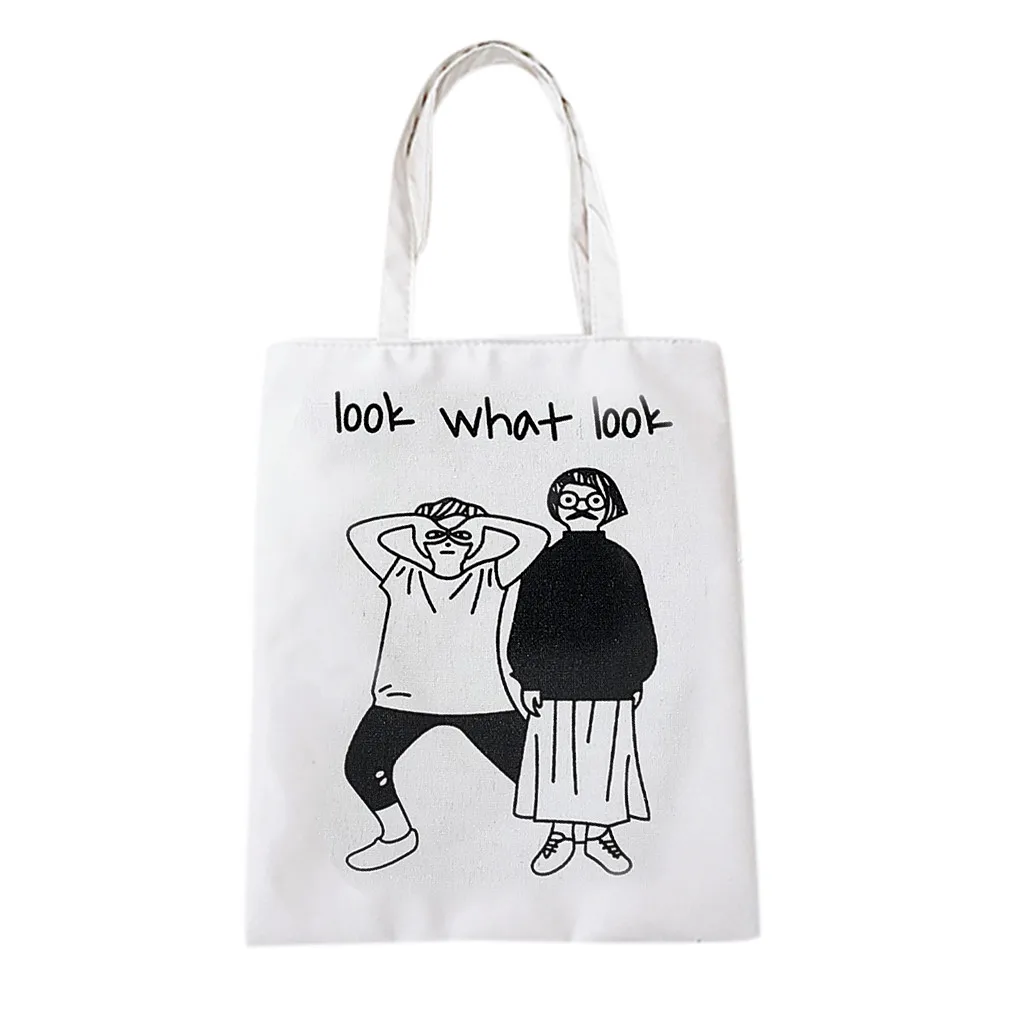 Bolso Mujer Female Canvas Shopping Bag Cartoon Shoulder Bag Student Out Large Capacity Bag Reusable Shopping Bags