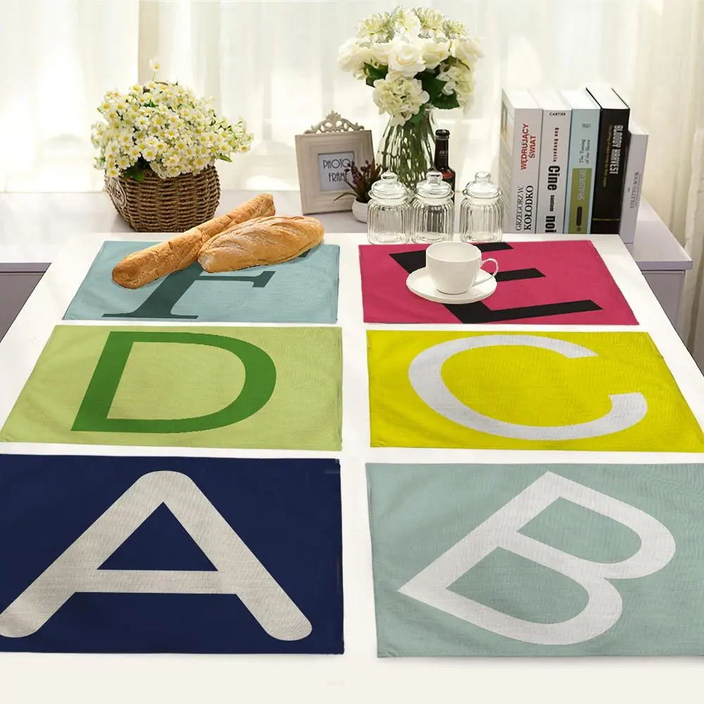 

Color English Letters Pattern Placemat for Dining Table Ractangle Linen Christmas Table Mat Kitchen Decoration Accessories