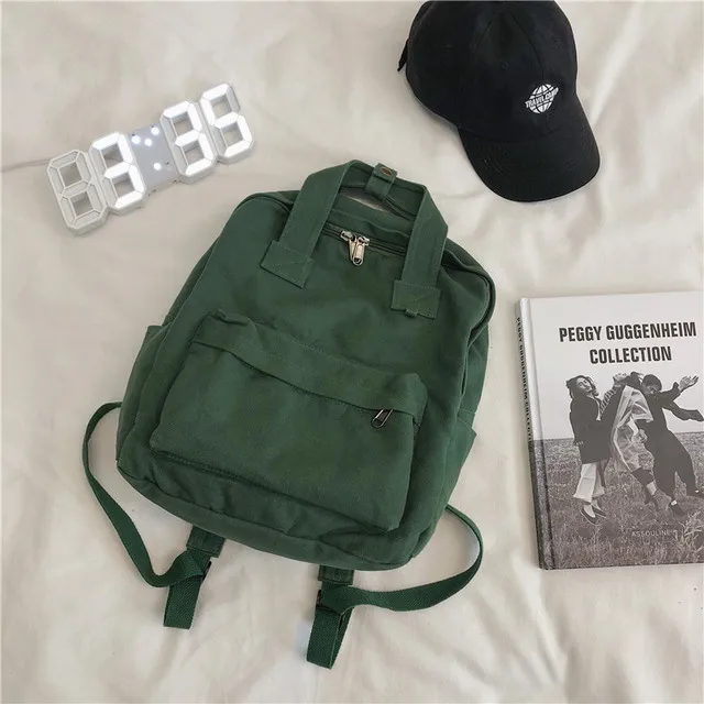 Retro Large Capacity Soft Canvas Women's Backpacks Fashion Student Schoolbag Teenager Girl Travel Backpack Sac A Dos 2021 New green-2
