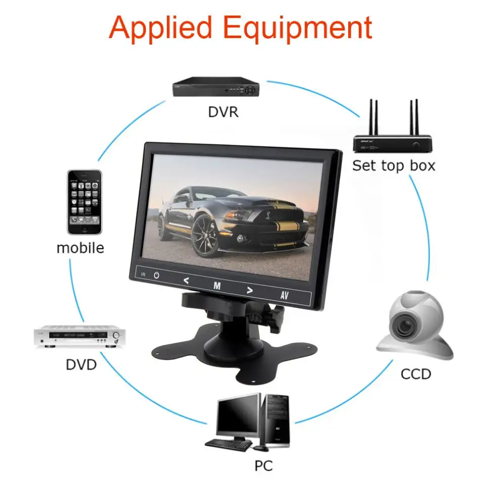 7 дюймов 16:9 HD TFT ЖК-дисплей цвет автомобиля заднего вида монитор 2 видео вход DVD VCD подголовник автомобиля монитор Поддержка аудио видео HDMI VGA