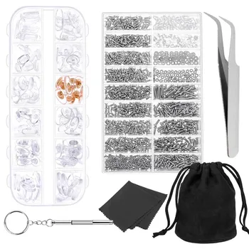 

Glasses Screws Stainless Steel Nose Pads Eyeglass Repair Kit Portable Mini Storage Bag Assortment Screwdriver Cleaning Cloth