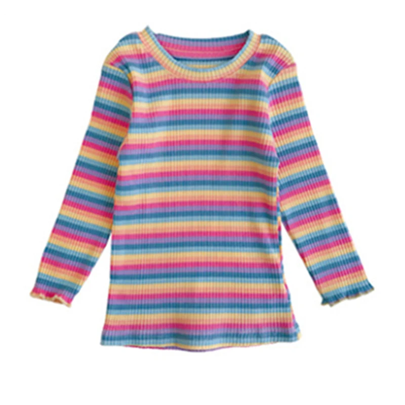 Детская одежда в полоску для девочек хлопковые футболки с длинными рукавами и принтом радуги для девочек, одежда для малышей модный бренд - Цвет: B