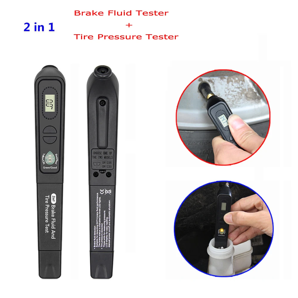 

Universal 2 in 1 Car Vehicle OBD 2 Diagnostic Tool Brake Fluid Liquid Tester Pen with LED +Tire Pressure Tester