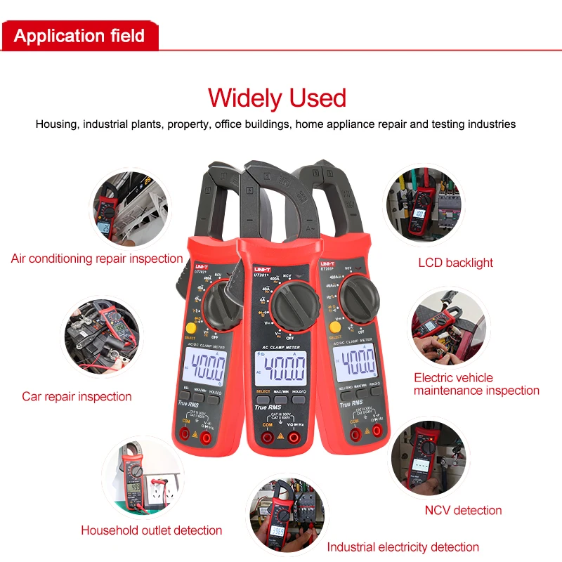 

UNI-T Digital Clamp Meter Handheld Clamp Meter Multimeter Automatic Range True RMS Clamp Multimeter UT201+ Series