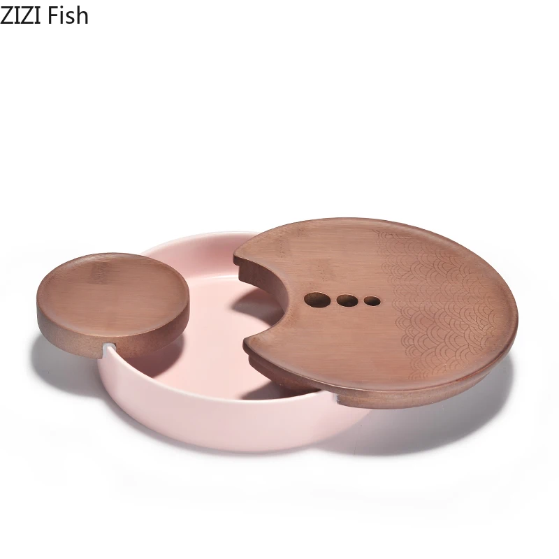 

Japanese-style Round Ceramic Kung Fu Tea Tray Drain Tea Tray Household Tea Accessories