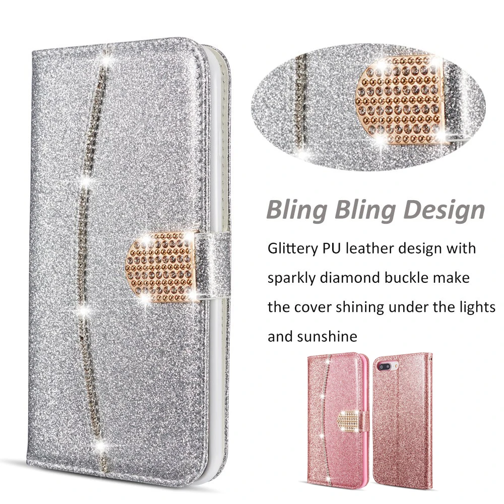 Кожаный чехол-бумажник LLZ.COQUE со стразами для Samsung S20 Ultra S9 Plus S8 S7 Edge блестящий
