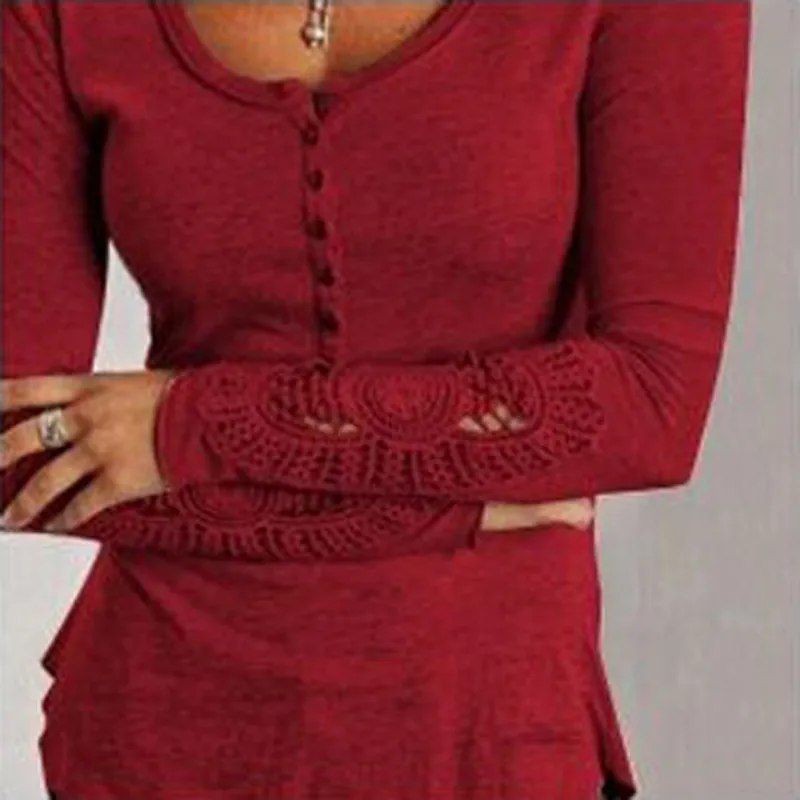 

ZANZEA Women Long Sleeve Shirt Casual Autumn Lace Crochet Blouse Plus Size Solid Basic Tops Tunic Blusas Femininas Chemise Mujer