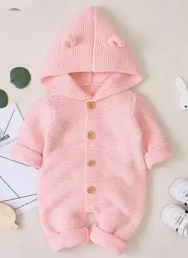 82W469 pink Детские комбинезоны для новорожденных; вязаный Осенний комбинезон с длинными рукавами и меховым воротником для мальчиков и девочек; зимняя детская одежда - Цвет: 82W469 pink