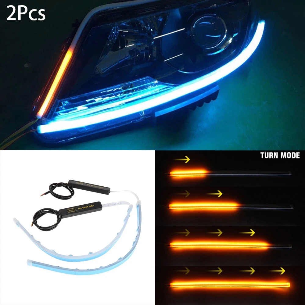 

2pcs 30/45/60mm Ultra Thin Double Color Car Soft Tube LED Strip DRL Flowing Turn Signal Lamp Daytime Running Strip