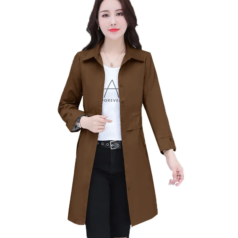 

Spring Atumn New Ladies Jacket Single-Breasted Mid-Length Female Thin Trench Coat Lapel Long Sleeve Cardigan Women's Outwear