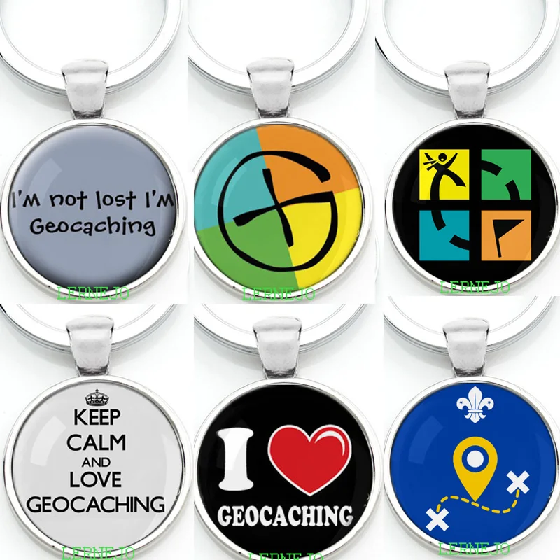 

Outdoor Game Geocaching Symbol Key Chain Key Ring Keyring Gratuit Free Geocaching Activity Keep Calm and Love Pendant Travel Tag