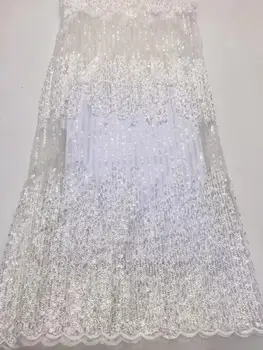 

French Glittery African Lace Fabric High Quality White Lace Nigerian Lace Fabric 2019 High Quality Lace With heavy Sequins