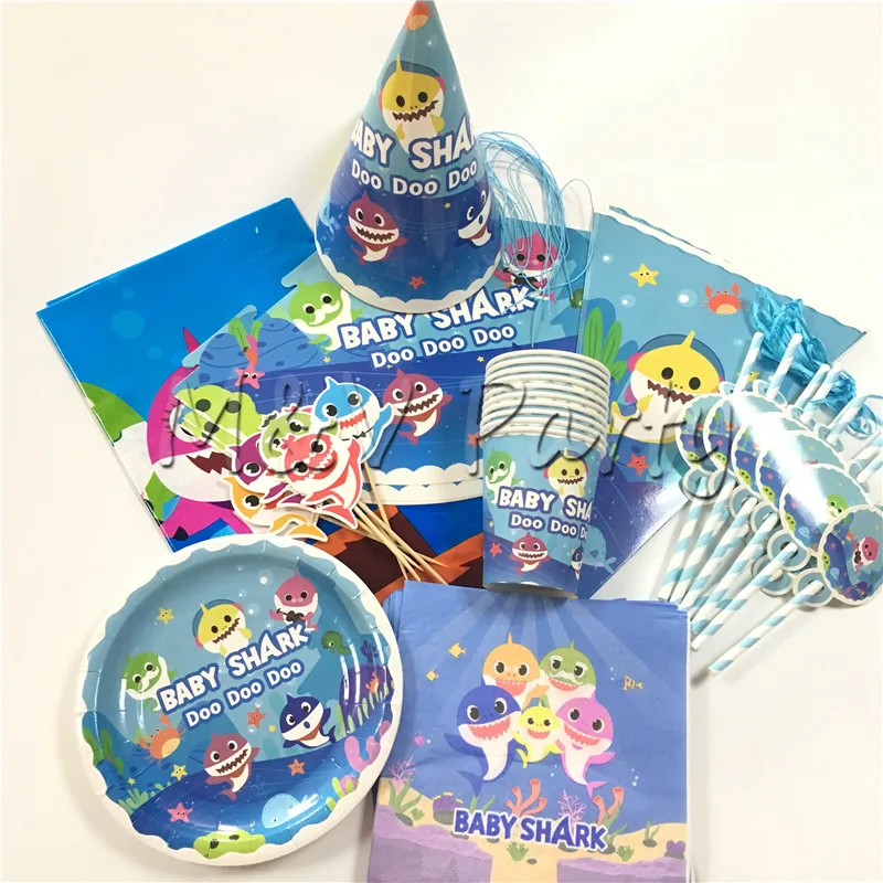 73 шт/лот синие детские акулы вечерние одноразовые столовые приборы набор