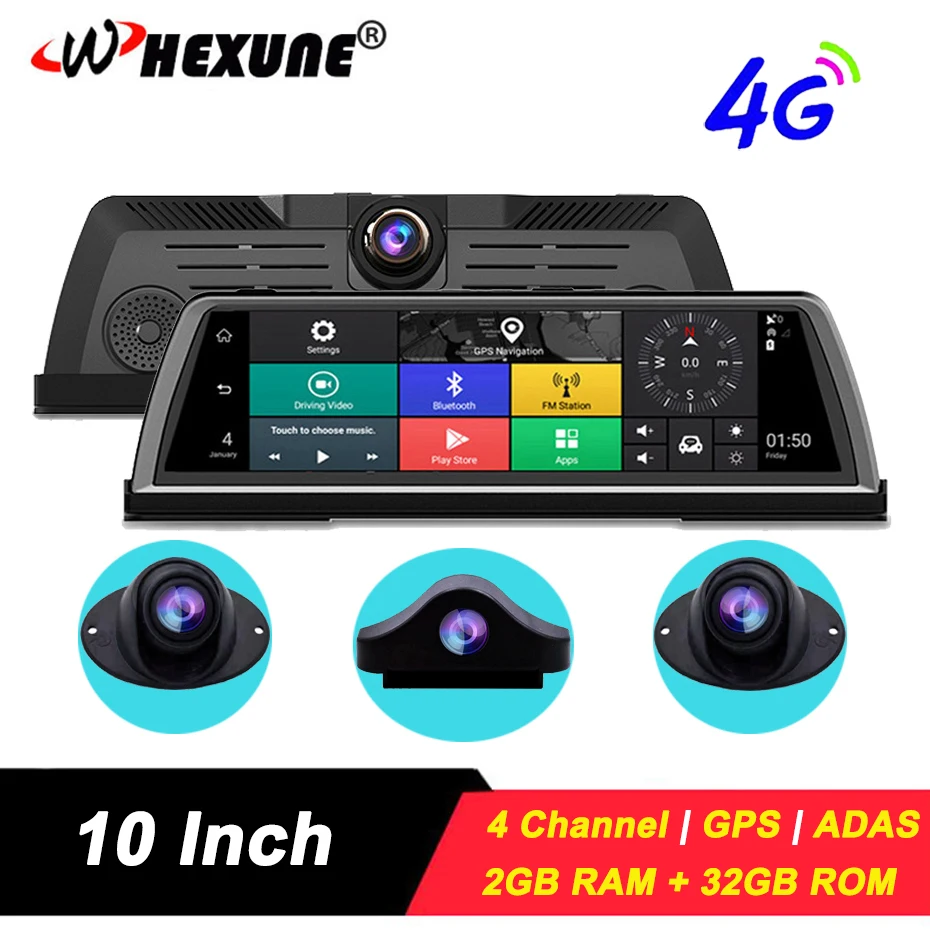 Автомобильный видеорегистратор WHEXUNE 2 ГБ + 32 Anroid FHD 1080P 4G Wi Fi ADAS GPS навигация 4