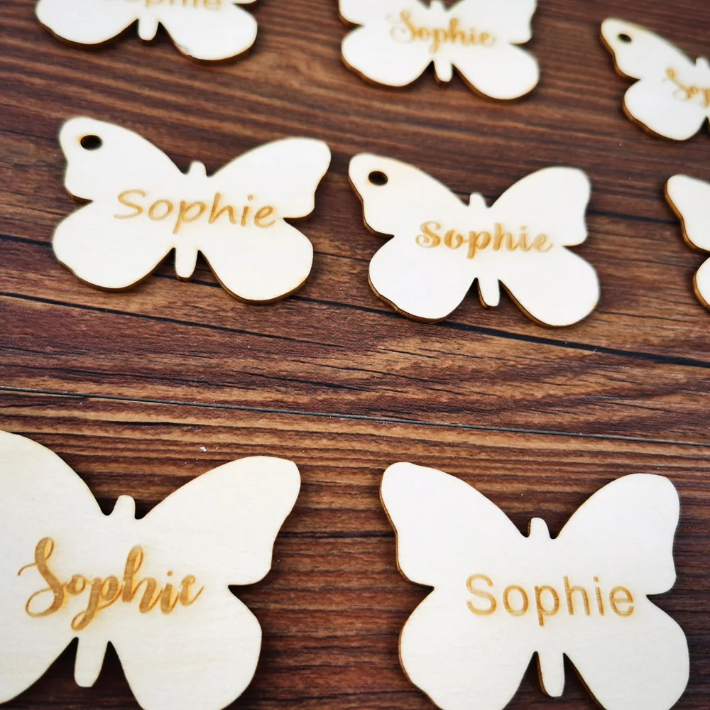 Personalized wedding Wooden butterfly place Tags,Custom name wedding escort card,rustic Bridal Shower wedding Favor tags (4)