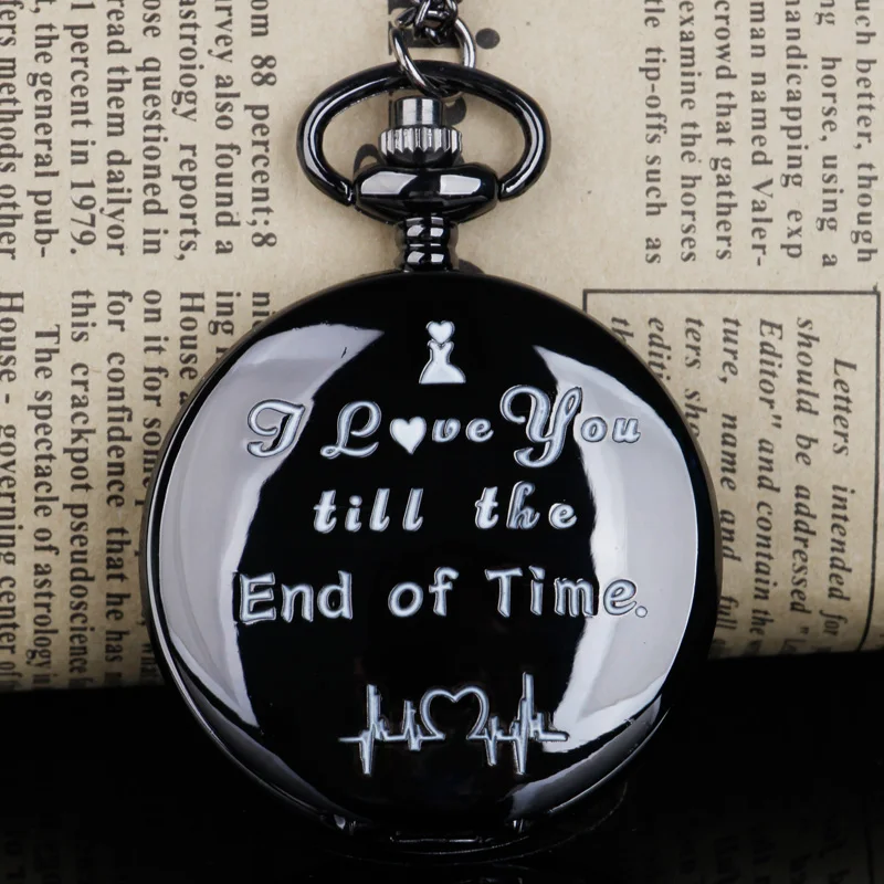 

Quartz Pocket Watch Anniversary Present I LOVE YOU Engraved Pocket Watches Fob Chain Necklace Pendants Gift reloj de bolsillo