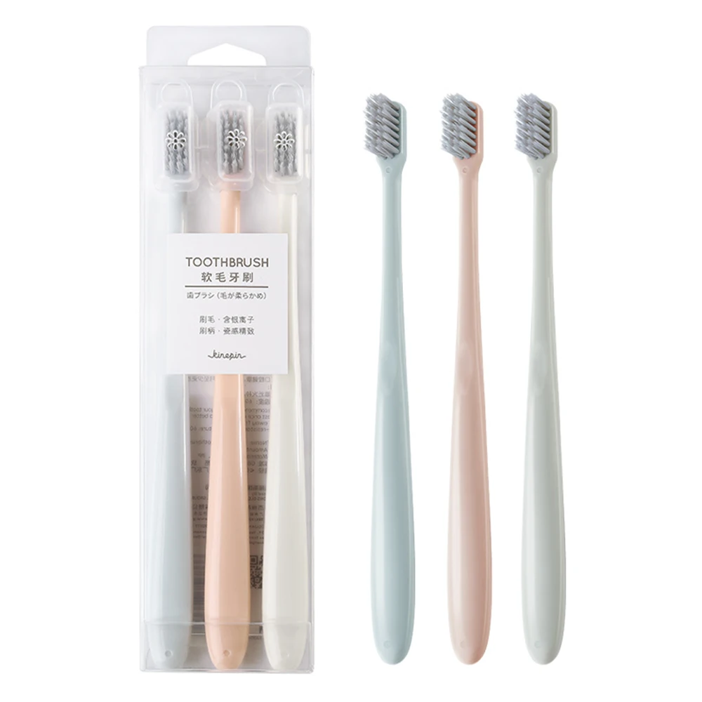 3PCS Ion Bristles Toothbrush Nordic Style Antimicrobial Slim Tapered
