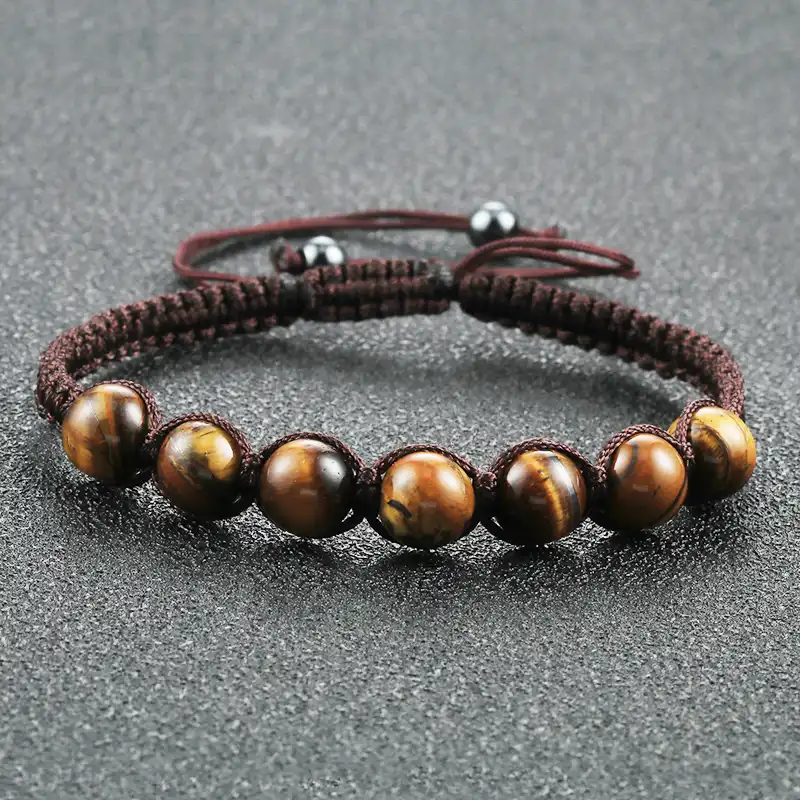 Tiger Eye Round Beads Fox Charm Bracelet Unisex
