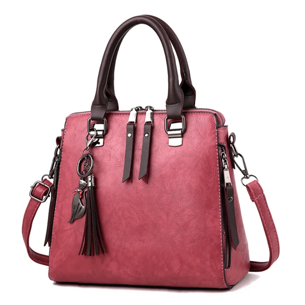 ALCEVR, однотонные мягкие сумки-тоуты из искусственной кожи, модная женская сумка на плечо, женская большая сумка для покупок, сумки через плечо с меховым помпоном, милая сумочка с кошкой - Цвет: Deep red