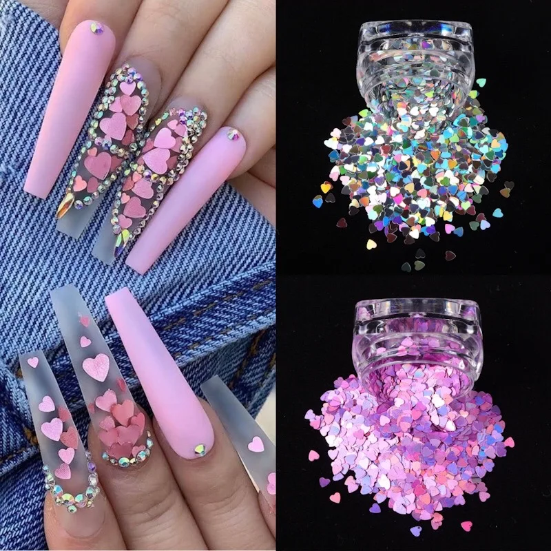 

Nail Glitter Flakes Love Heart Shape Slider Shining Sequins For Nail Art Paillette Manicure 3D Nails DIY Nail Art Decorations