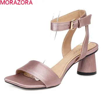 

MORAZORA Big size 33-46 2020 ankle strap party shoes comfortable pu leather solid color women sandals summer high heels shoes