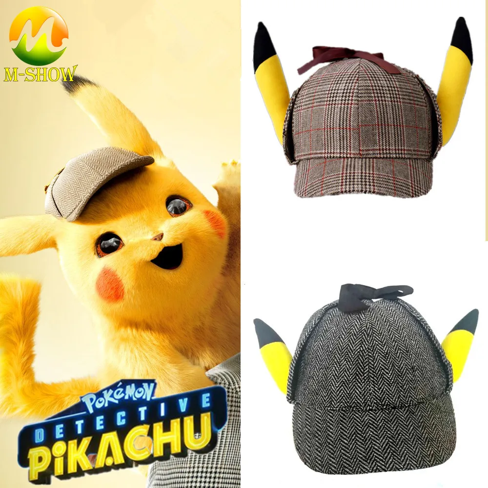 

Anime Pokemon Detective Pikachu Cosplay Hat Movie Role Play Cute Pikachu 3D Ears Cotton Cap Baseball Cap Sunhat for Girls Kids