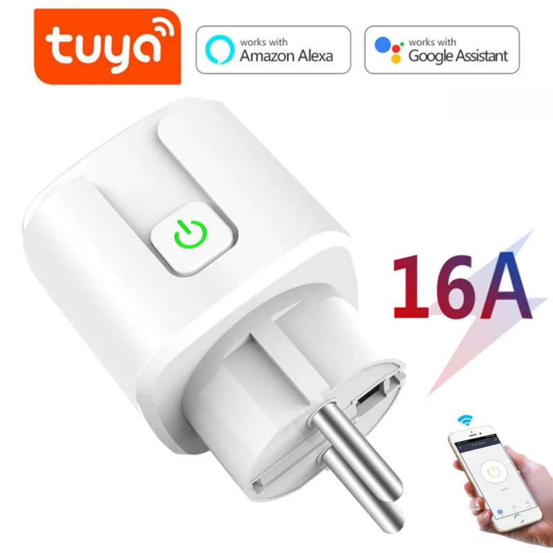 Tuya WiFi EU Smart Plug 16A 220V Adapter Wireless Socket Remote Voice Control Power Monitor Timer Socket for Google Home Alexa