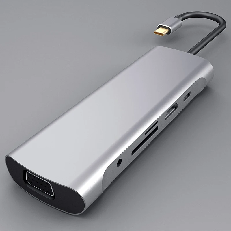 10-in-1 Type C to HDMI VGA USB Hub Adapter Converter TF Card Reader for Laptop PC Computer PUO88