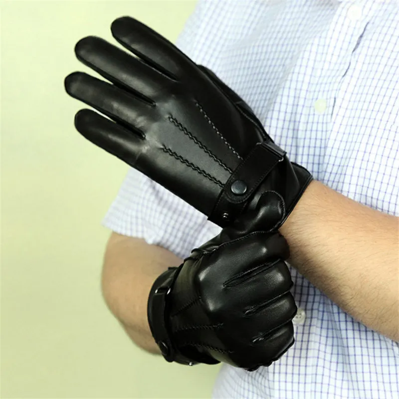 black silky lined Мужские перчатки из натуральной кожи высокого качества, мужские перчатки из овчины, зимние теплые бархатные утепленные классические черные перчатки для вождения DQ1910 - Цвет: black silky lined