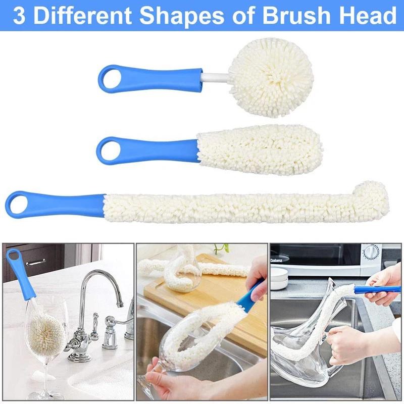 3Pcs/Lot Wine Bottle Cleaning Brush Sponge Foam Wine Decanter Stemware Glass Water Cup Washing Brush Home Clean Tools 3 Color