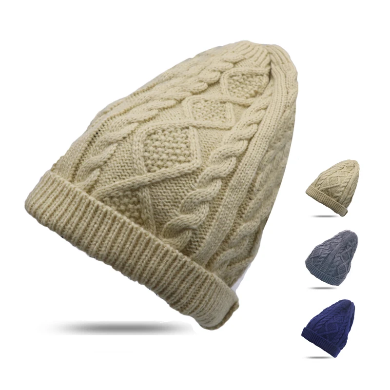 Зимняя шапка унисекс, вязанная шапка Skullies Beanies, одноцветная Женская модная повседневная Уличная Лыжная шапка, теплая хип-хоп шапочки, громоздкая