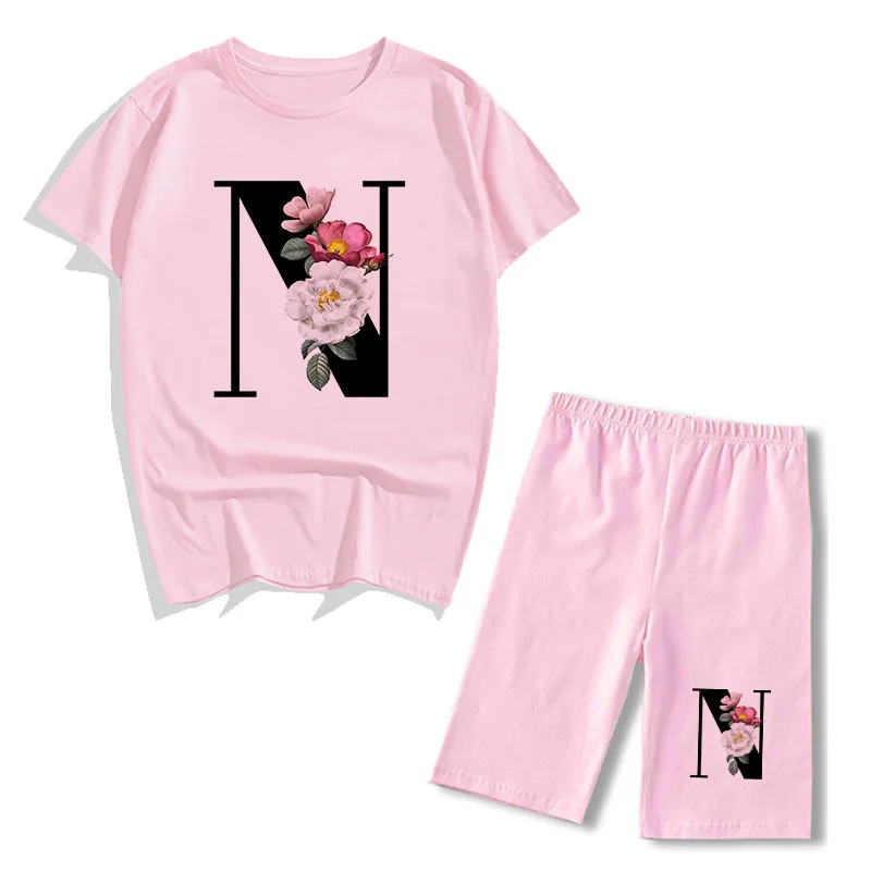 Women Two Piec Set Letter T Shirts And Shorts Summer Short Sleeve O-neck Casual 2 Piece Joggers Biker Shorts Outfit For Woman shorts and top set Women's Sets