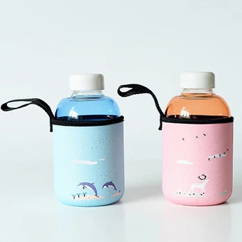 

Creative Colorful Glass Water Bottle with Sleeve 600ml Cute Animal Sport Bottle Fashion Camping Bottle Tour Drinkware