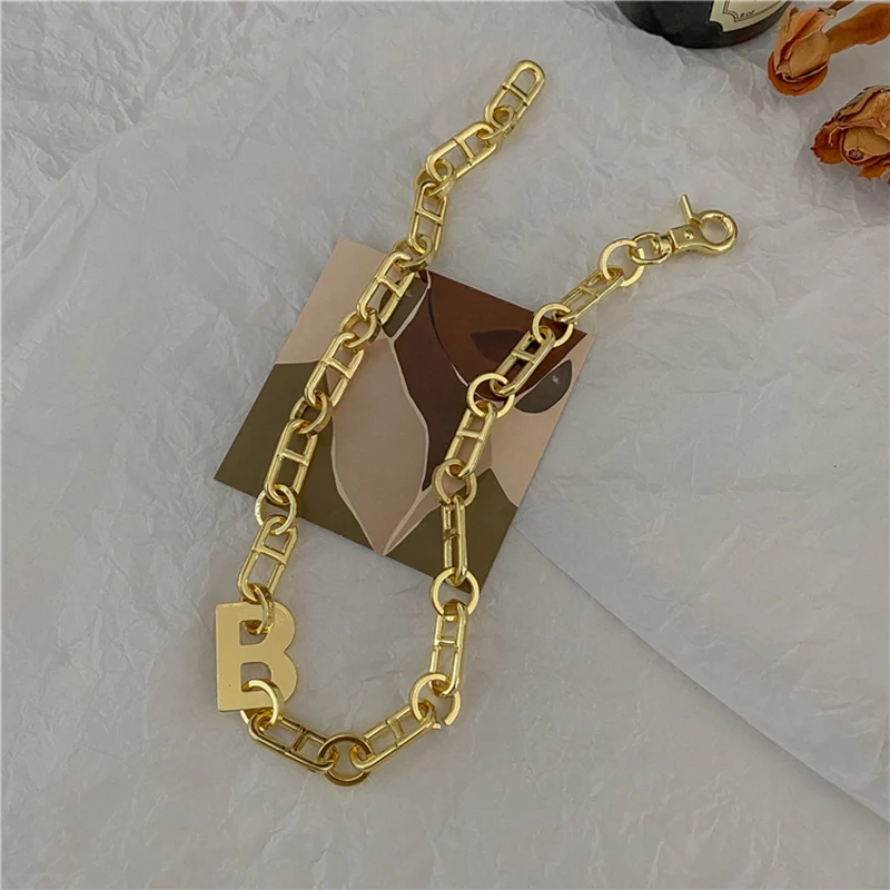 Fashion Gold Color Metal Letter B Earrings Bracelets for Women Thick Link Chain Bracelets Necklace Couple Jewelry Gift jewelry sets,jewelry set