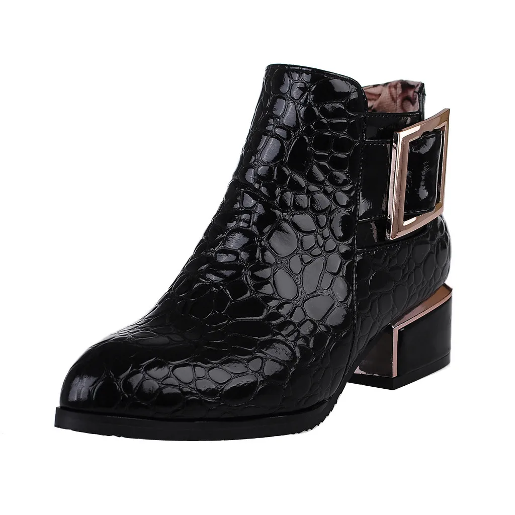 

2019 Chic Women Boots Shiny PU Leather Spring Autumn And Winter With Ankle Boots Female England Pointed Patent Leather Shoes