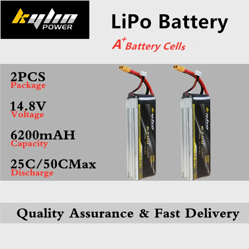 

2PCS Lipo Battery 4S 14.8V 6200mAh 25C/50CMax For RC Drones Quadcopter Airplane Multicopter Helicopter high rate Lithium Battery