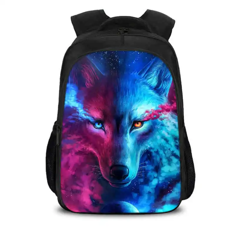 Kawaii 3D Lobo estampado Animal Mochila Escolar niños niñas bolsas de la escuela los estudiantes de primaria mochilas para niños de cuero