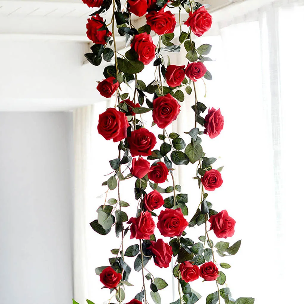 1,8 м искусственные розы лианы Искусственные цветы из шелка подвесные гирлянды Роза свадебный фон украшение арки для дома и офиса
