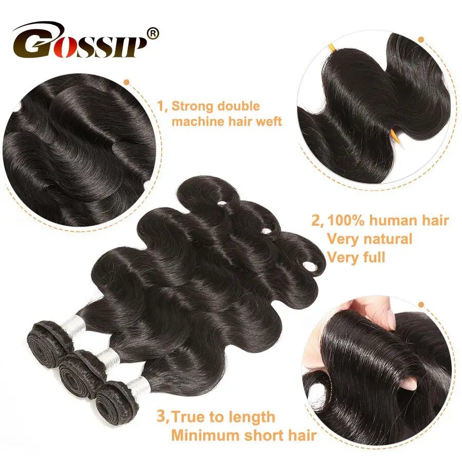 Brazilian Body Wave Hair Weave Bundles Natural Color Gossip 100% Human Hair weaving 34 Pieces 8-28 Inch Non-Remy Hair Extension (6)