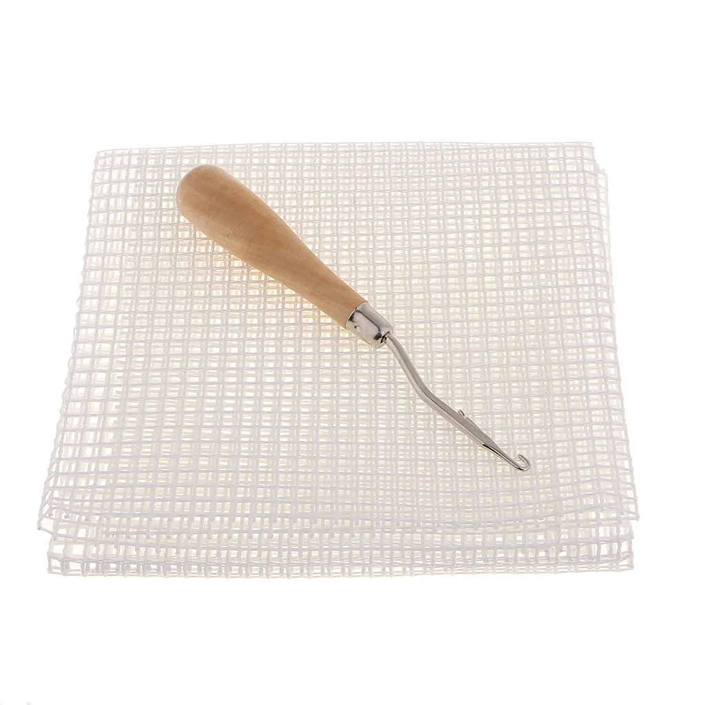 Rug Making Canvas Mesh Wood Bent Latch Hook Crochet  DIY Arts Crafts Decor