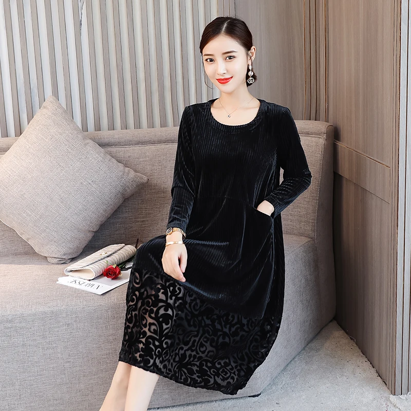 

Plus Size Women Dress Long Sleeves Velvet Autumn Women Party Dress Loose Office Female Large Size Women Clothing Vestidos
