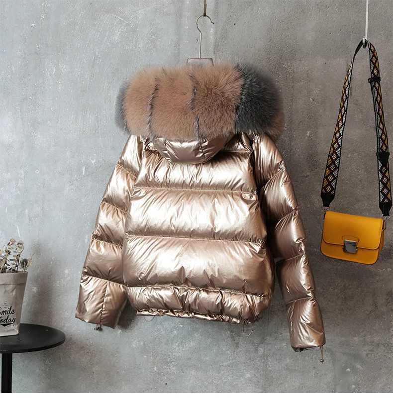 Big Aritificial Fur Parkas Winter Jacket Women Gold Silver Double Side Coat Female Warm Jacket Oversize