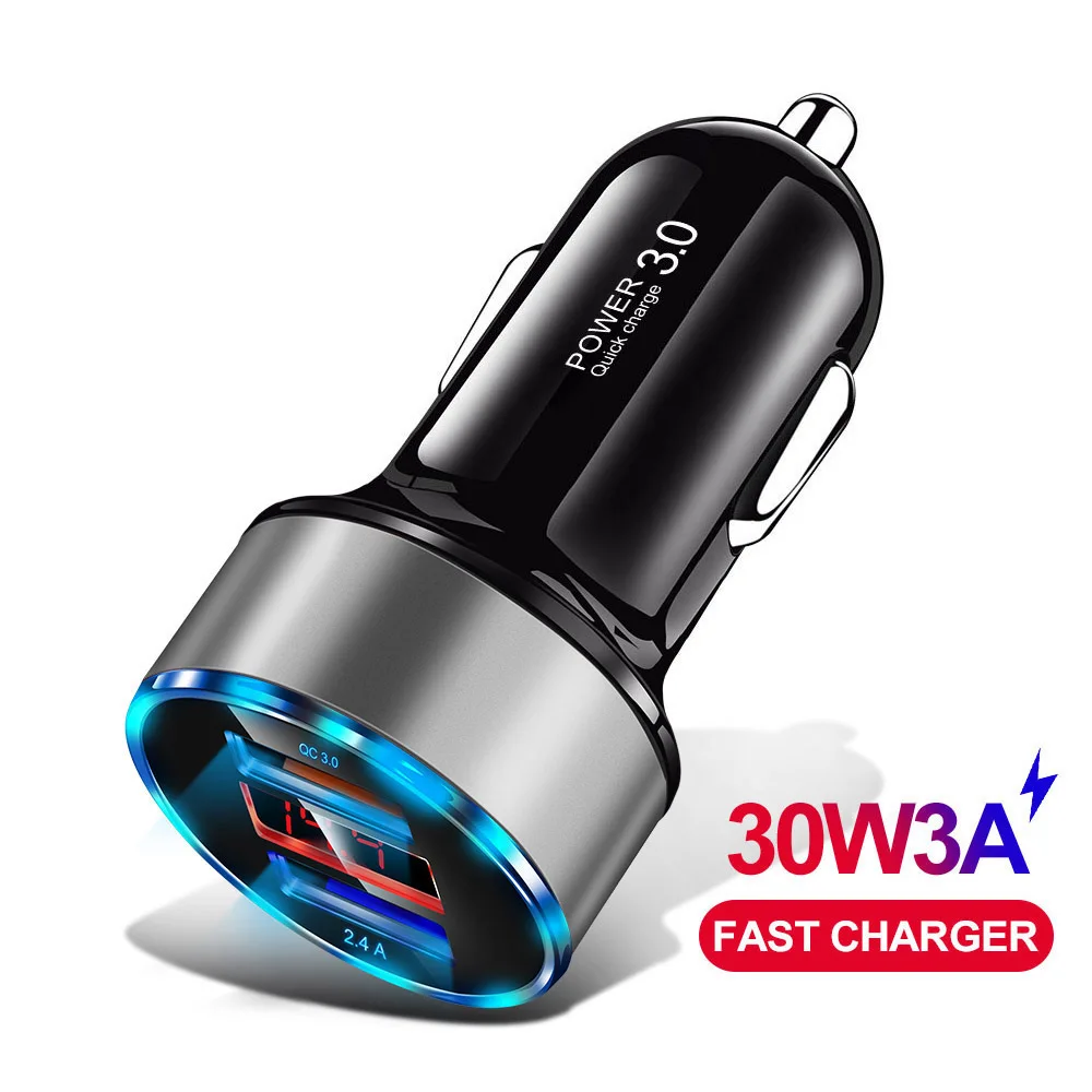 Silver Универсальное автомобильное зарядное устройство Quick Charge 3,0 для Redmi K30 Oneplus 7 usb адаптеры для samsung S8 Plus huawei P30 Pro автомобильное светодиодный зарядное устройство s - Тип штекера: Silver